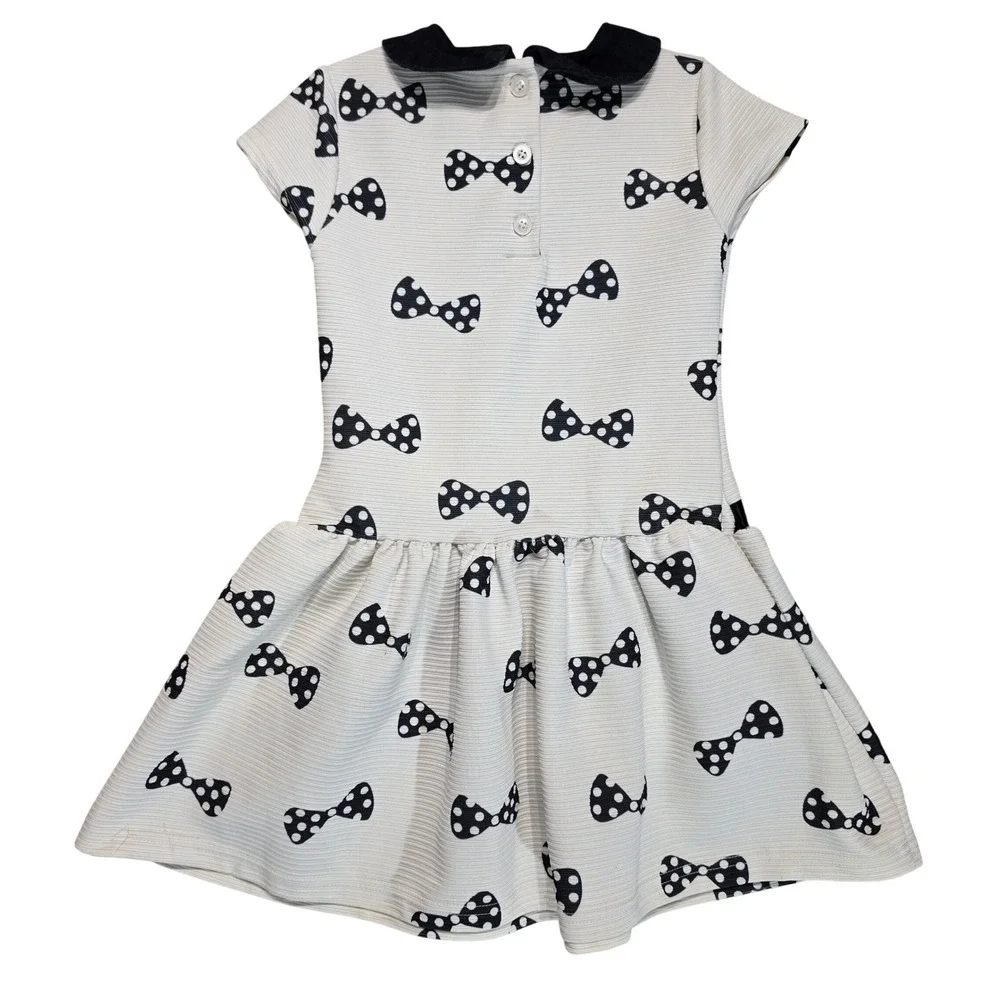 Blueberi Boulevard Girls Sz 6 White Black Polka Dot Bow Dress Peter Pan Collar